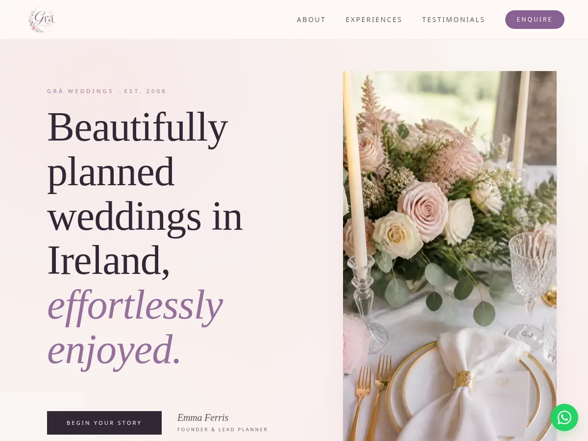 Grá Weddings website preview