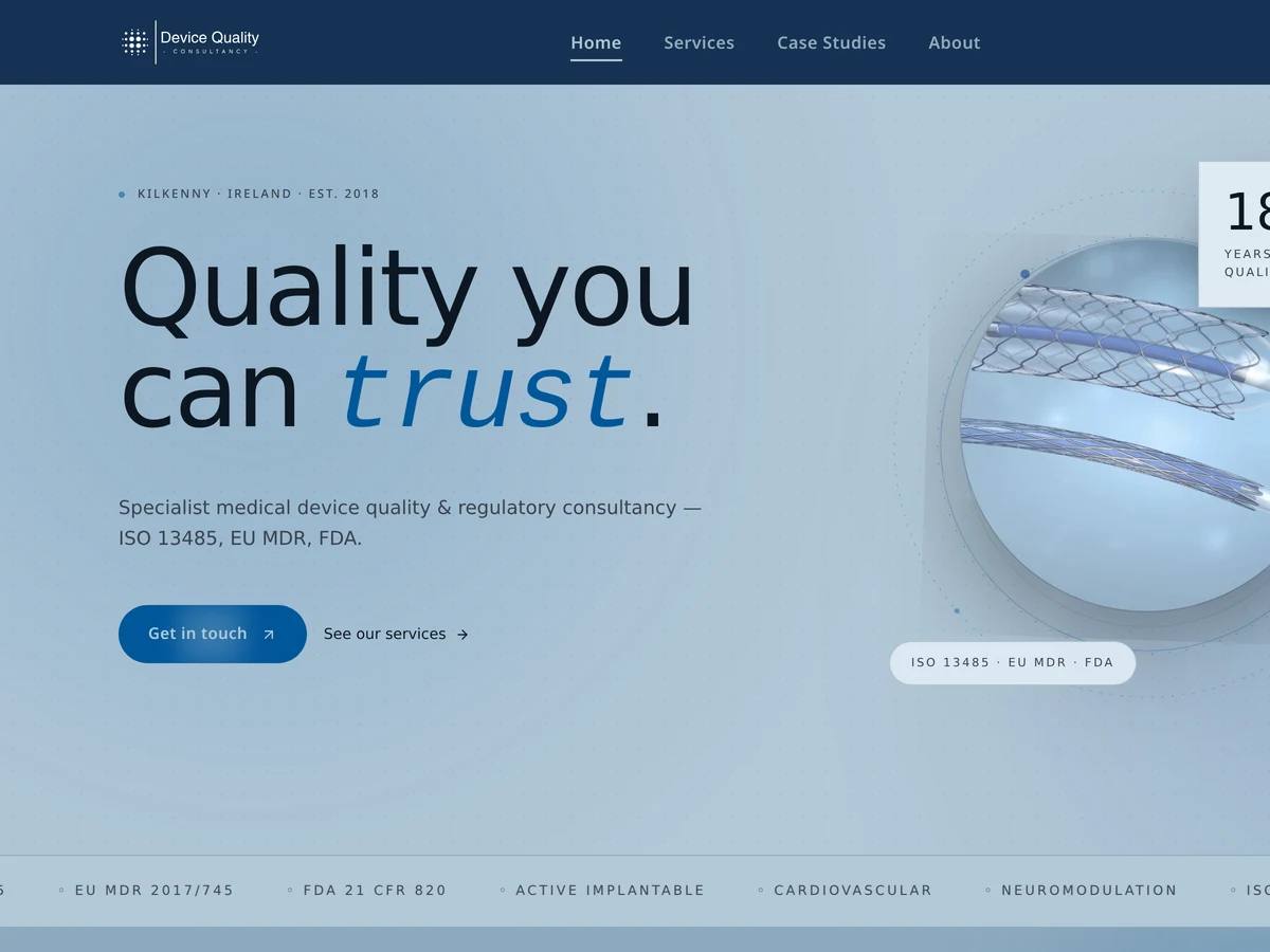 Device Quality Ltd. - Medical Device website design by VisionWeb Ireland
