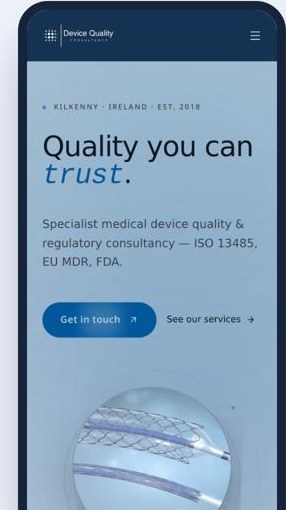 Device Quality Ltd. new website on mobile - clean, tap-friendly hero